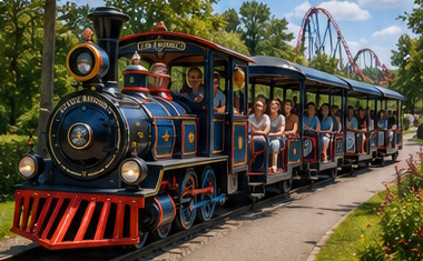 Lake Side Express pretparktreintje met bezoekers onderweg door Lake Side Mania